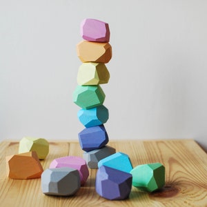 Balancing Stones // Wood Rocks // Pastel Wood Stones // Pile - Etsy