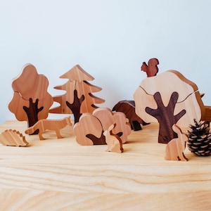 Set of Wooden Trees // Figures to Play // Natural Wood Toy // Forest Tree Puzzles