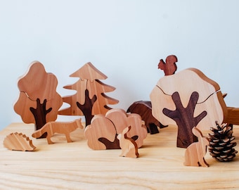 Set of Wooden Trees // Figures to Play // Natural Wood Toy // Forest Tree Puzzles