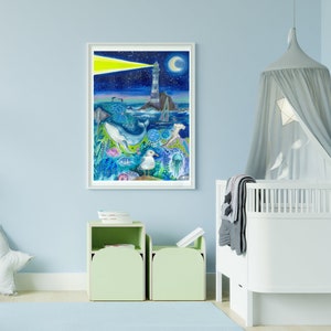 Poster // Ocean Watercolor Painting // Sea animals print // Nursery Kids Room Illustration image 2