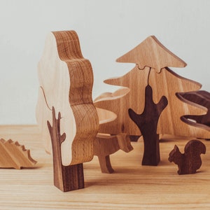 Set of Wooden Trees // Figures to Play // Natural Wood Toy // Forest Tree Puzzles image 4