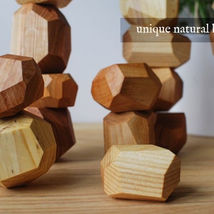 Light Wood Balancing Stones // Light Wood Rocks // Wood Stones // Pile of Wood Stones // Montessori Toy image 4