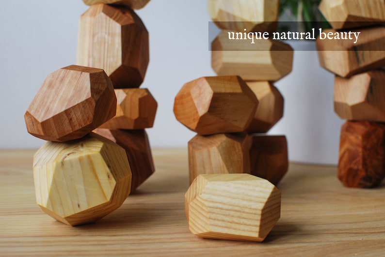 Light Wood Balancing Stones // Light Wood Rocks // Wood Stones // Pile of Wood Stones // Montessori Toy image 4