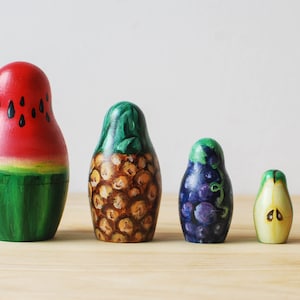 Fruity Matryoshka Toy // Hand Painted Watermelon Pineapple Nesting Toy for Kids // Fruit Russian Dolls / Wood image 3