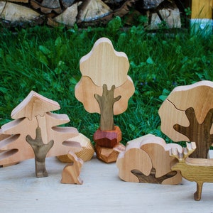 Set of Wooden Trees // Figures to Play // Natural Wood Toy // Forest Tree Puzzles image 2