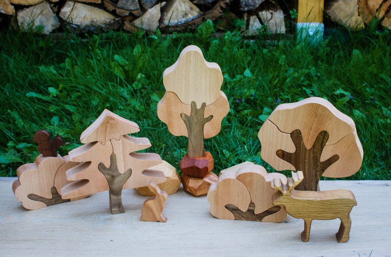 Set of Wooden Trees // Figures to Play // Natural Wood Toy // Forest Tree Puzzles image 2