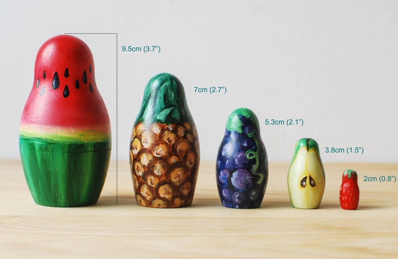 Fruity Matryoshka Toy // Hand Painted Watermelon Pineapple Nesting Toy for Kids // Fruit Russian Dolls / Wood image 4