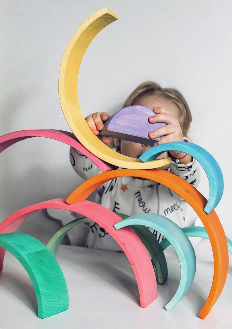 Pastel Rainbow Wooden Stacker Toy // Colorful Original Rainbow - Etsy