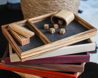 Wooden Dice Tray with Storage Space // Classic Dice Tray with Leather with Extra Compartment