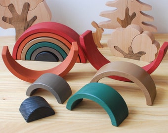 Jouet arc-en-ciel d'automne/Jouet empilable arc-en-ciel original couleurs en bois//Jouet Montessori//décoration d'intérieur