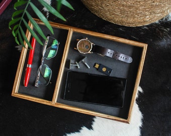 Organiser Desk Tray with Soft Leather Finish // Catch All Tray // Classic Gadget Desk Decoration // Accessories Wallet Phone Tray