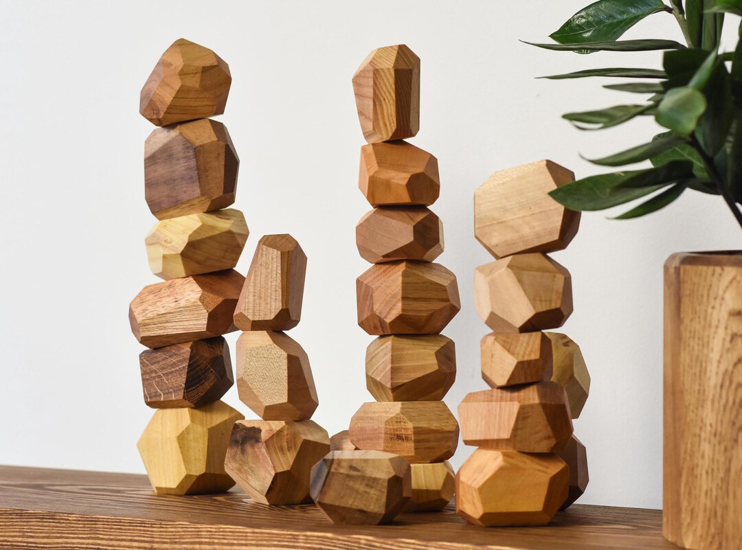 Natural Balancing Stones – Light Tone Wooden Stackable Handmade Toy ...