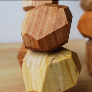 Light Wood Balancing Stones // Light Wood Rocks // Wood Stones // Pile of Wood Stones // Montessori Toy image 5