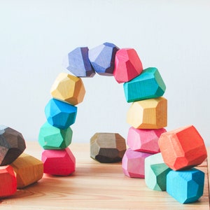 Pastel Rainbow Balancing Stones // Wood Colorful Rainbow Rocks // Pastel Wood Stones // Pile of Wood Stones // Montessori Toy