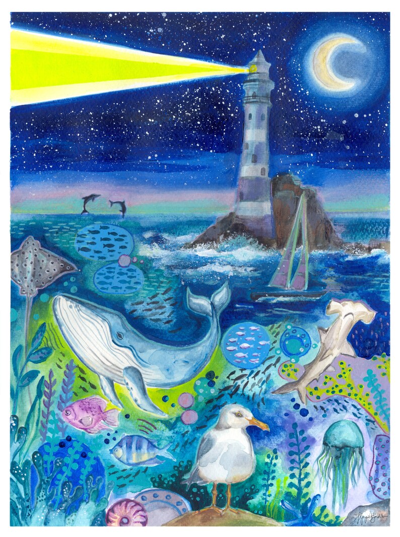 Poster // Ocean Watercolor Painting // Sea animals print // Nursery Kids Room Illustration image 4