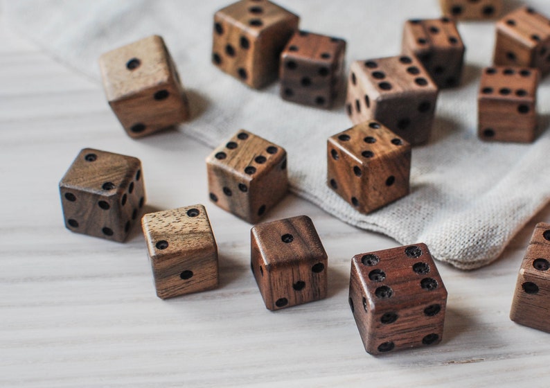Walnut Dice // 16mm 5/8 and 20mm 3/4 // Handmade Unique Dice // Black and Common Walnut Dice image 1