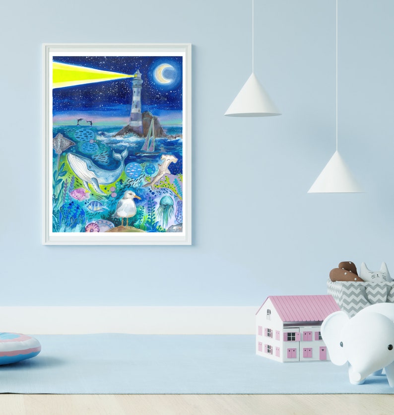 Poster // Ocean Watercolor Painting // Sea animals print // Nursery Kids Room Illustration image 3