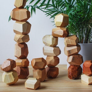 Light Wood Balancing Stones // Light Wood Rocks // Wood Stones // Pile of Wood Stones // Montessori Toy image 2