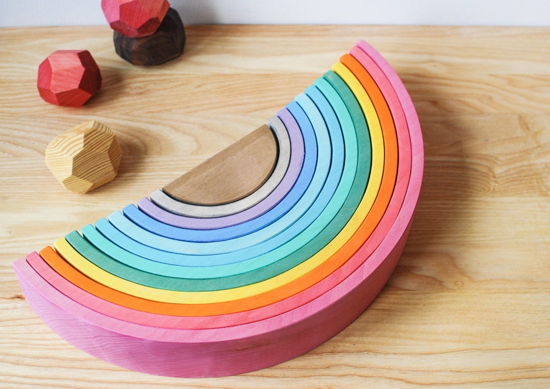 Pastel Rainbow Wooden Stacker Toy // Colorful Original Rainbow Toddler ...
