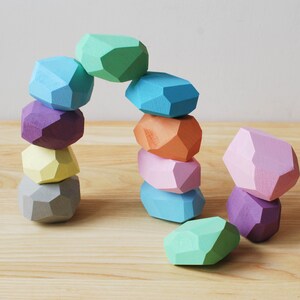 Balancing Stones // Wood Rocks // Pastel Wood Stones // Pile - Etsy