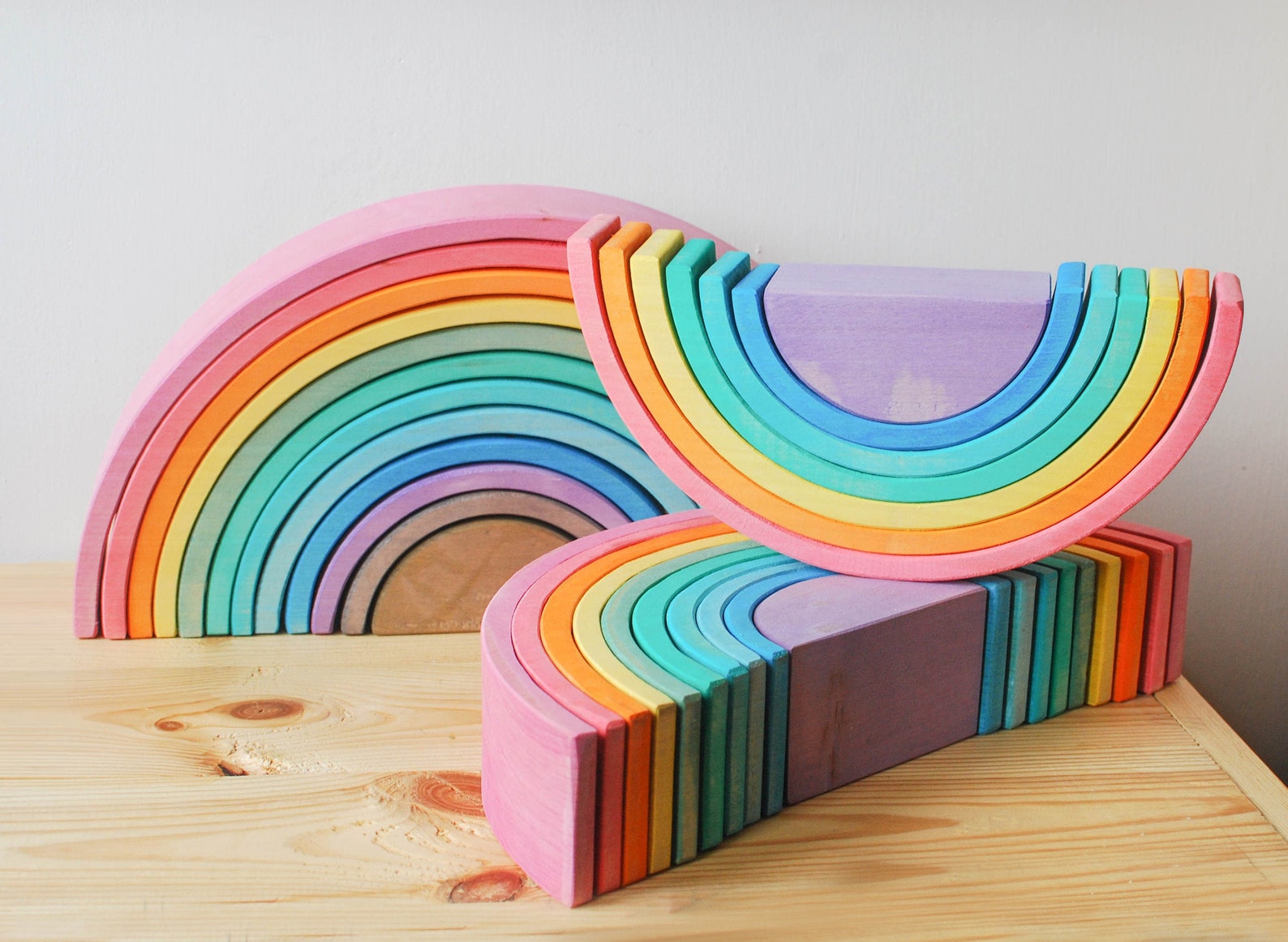 Pastel Rainbow Wooden Stacker Toy // Colorful Original Rainbow - Etsy