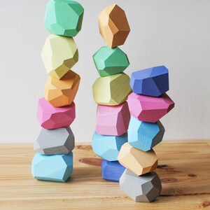 Balancing Stones // Wood Rocks // Pastel Wood Stones // Pile - Etsy