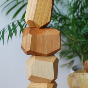 Light Wood Balancing Stones // Light Wood Rocks // Wood Stones // Pile of Wood Stones // Montessori Toy image 3