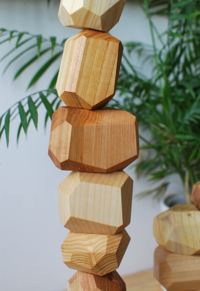 Light Wood Balancing Stones // Light Wood Rocks // Wood Stones // Pile of Wood Stones // Montessori Toy image 3