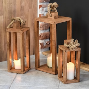 Rustikale Eichen-Kerzenlaterne – Holz-Teelichthalter – Handgefertigte Kerzenbox – Gemütliches Wohndekor – Warm Glow-Herzstück