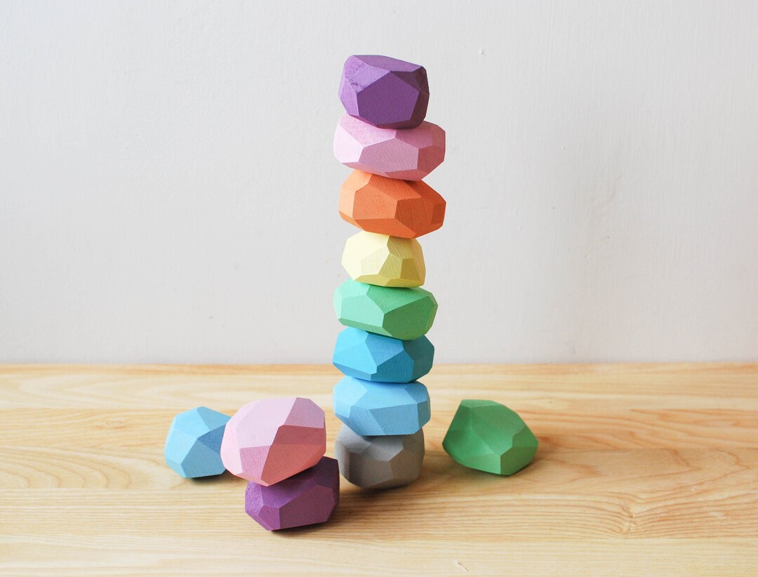 Balancing Stones // Wood Rocks // Pastel Wood Stones // Pile - Etsy