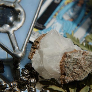 White Calcite on Host Rock | Natural Raw Calcite Blade Cluster | Calcite Crystal Cluster | Natural Calcite Specimen | Rough Calcite Cluster