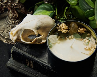 Bougie infusée de cristaux : bougie de soja parfumée au citron et au romarin avec citrine