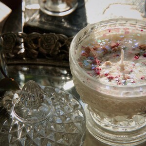 Crystal Infused Candle | Peony and French Vanilla Soy Candle | Crystal Dish Candle | Rose Quartz Candle | Crystal Flower Candle