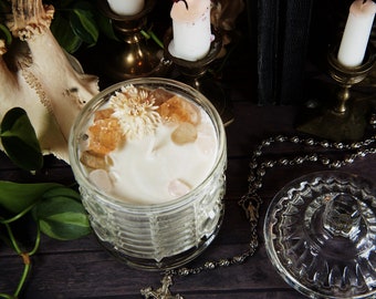 Bougie en cristal pêches et crème | Citrine, topaze, quartz rose