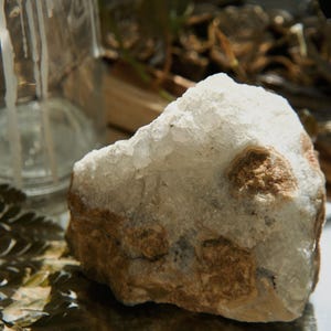 Large Raw Quartz Mineral Specimen | Raw Clear Quartz on Host Rock | Clear Quartz Cluster | Natural White Clear Quartz Crystal