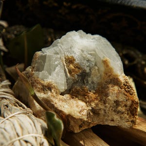 Natural Calcite Blade Cluster on Matrix | White Calcite on Host Rock | Calcite Mineral Display | Bladed Calcite Specimen | Calcite Crystal