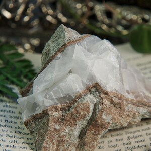 Raw White Calcite Blades on Host Rock | Natural Calcite Crystal Cluster | UV Reactive Calcite | Bladed Calcite Cluster | Rough Calcite Blade