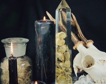 Hand Poured Resin Crystal Point with Dried Eucalyptus Leaves