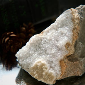Raw Druzy Quartz Plate on Host Rock | Rough Clear Quartz Druzy Crystal | Washington Clear Quartz Geode | Natural Raw Clear Quartz Cluster
