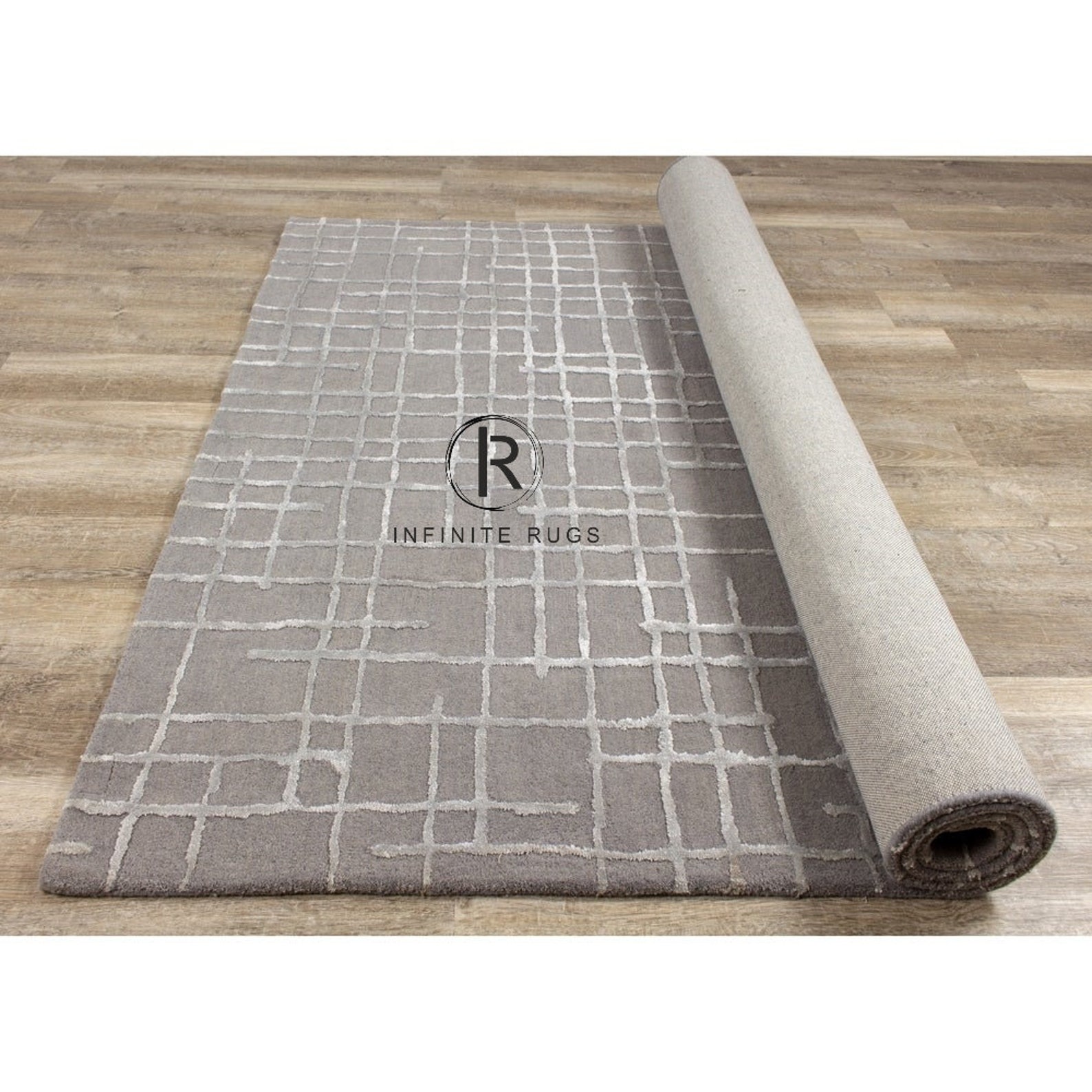 INFINITE Grey Handtufted Grid Rug Etsy UK