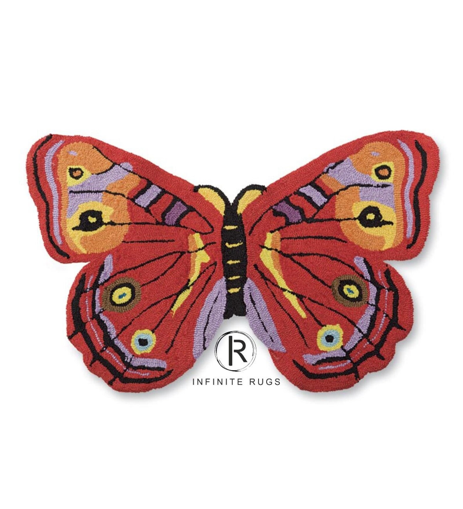 Butterfly Shaped Washable Hooked Accent Rug Blue Green Red Etsy