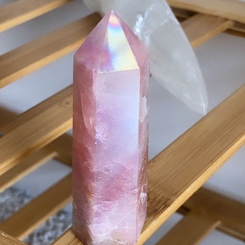 Angel Aura Rose Quartz Point Rainbow Rose Quartz Tower Aura Etsy