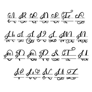 Alfabeto monogramma diviso SVG, AI, EPS, png, alfabeto cornice monogramma diviso, file di taglio per Cricut, Silhouette, 26 lettere maiuscole e minuscole