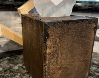 Tissue Box Decorative Wood Cover.  Walnut Stain