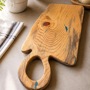 Large White Pine Live Edge Charcuterie Board with Turquoise Inlay | 32x13 Handmade Serving Board | Rustic Cheese Board | One of a Kind Gift