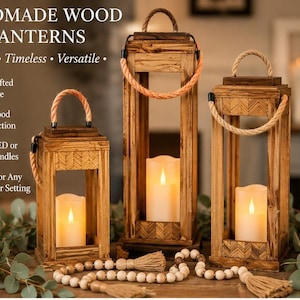 Handmade Wooden Lantern Set | Rustic Farmhouse Candle Holders | Decorative Wood Lanterns | Wedding Centerpieces | Porch & Home Decor