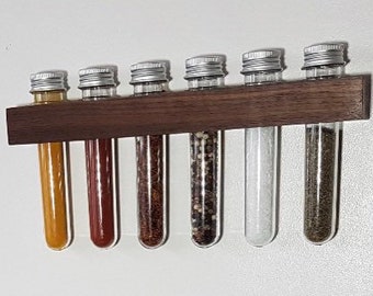 Stylish and Practical Labeled Tube Spice Rack. No hole needed to mount this rack