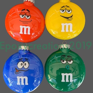 M and M, M&M (3 or 4 in diameter) Christmas Ornaments. Fast Shipping