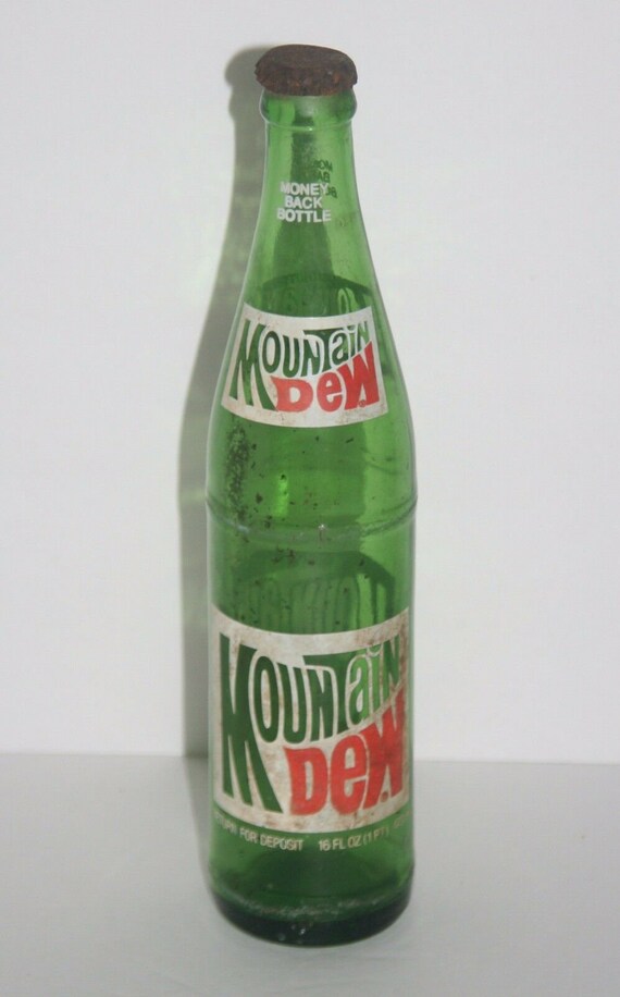 Vintage Mountain Dew Glass Bottle With Cap 16 Fl Oz White Etsy