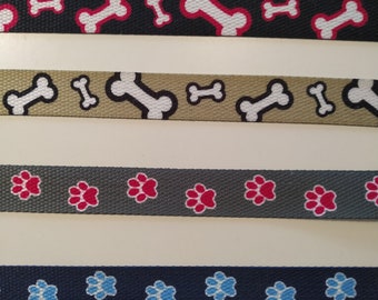 Süße Gurtbänder für Hundefreunde, Pfotenabdrücke, Knochen, 2 Motive je 2 Farben, 20mm breit,  - 100cm lang